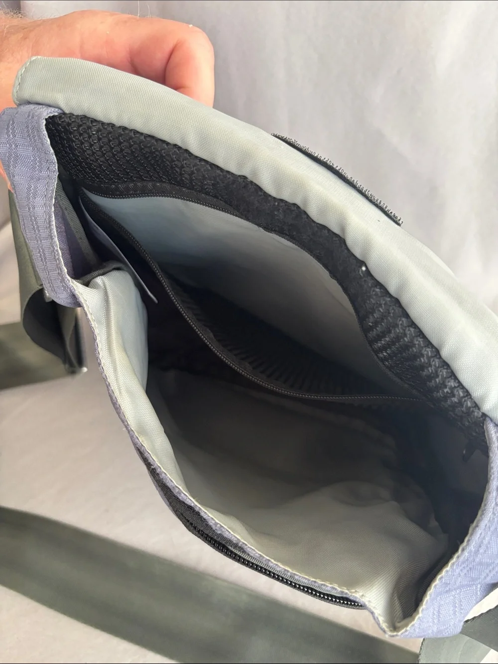 Patagonia Purple Messenger Bag with Olive Strap-11x12x3